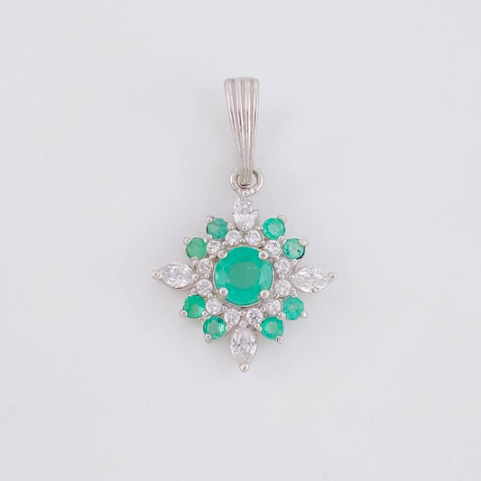 Pendant Flower Mandala Emeralds 0.45 Pts 1.05 g / 1 in Silver 925