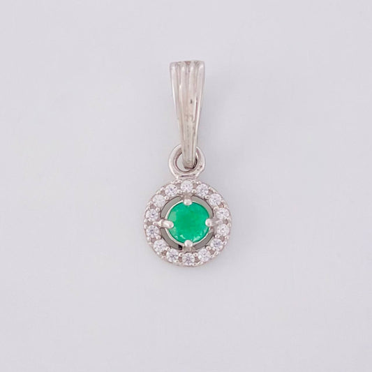Pendant Circular Halo Emeralds 0.17 Pts 0.7 g / 3/4 in Silver 925