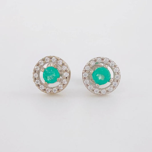 Stud Earrings Halo Circular Emeralds 0.36 Pts 1.35 g / in / 7.6 mm Silver 925