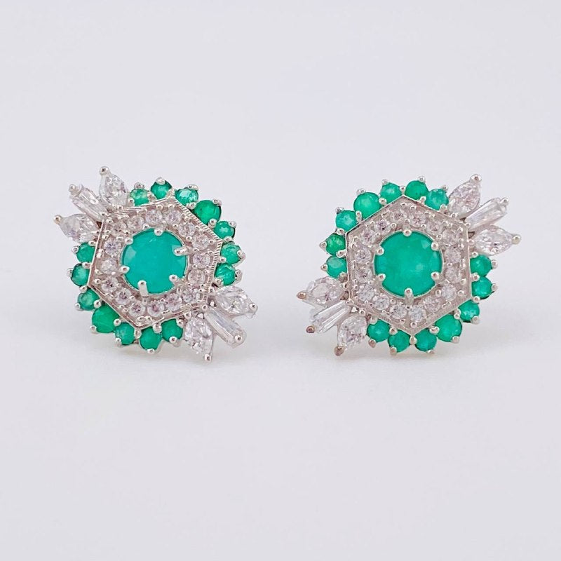 Stud Earrings Rhombus Central Stone Emeralds 1.16 Qts 2.75 g / in / 17.4 mm Silver 925