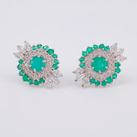 Stud Earrings Rhombus Central Stone Emeralds 1.16 Qts 2.75 g / in / 17.4 mm Silver 925