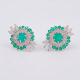 Stud Earrings Rhombus Central Stone Emeralds 1.16 Qts 2.75 g / in / 17.4 mm Silver 925