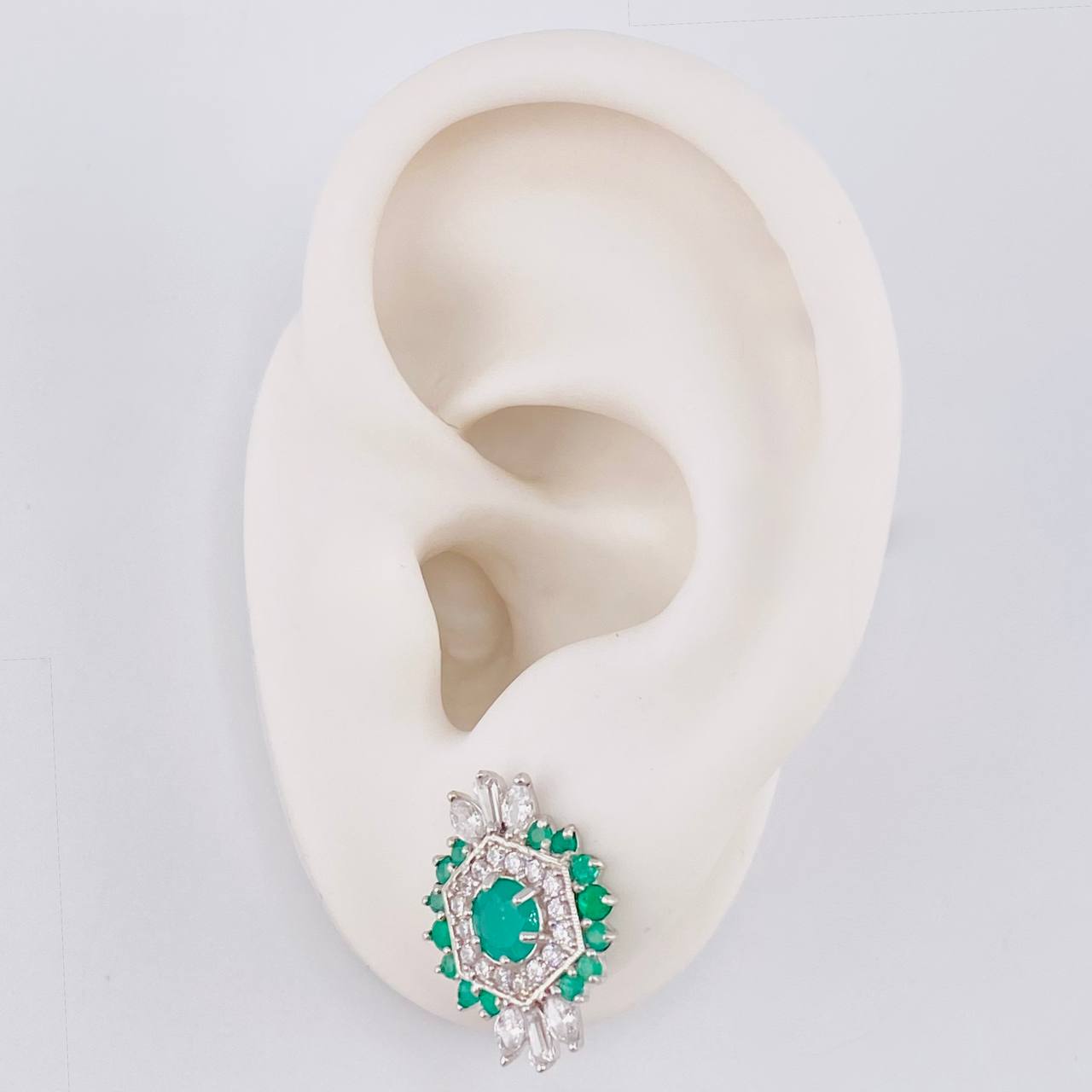 Stud Earrings Rhombus Central Stone Emeralds 1.16 Qts 2.75 g / in / 17.4 mm Silver 925