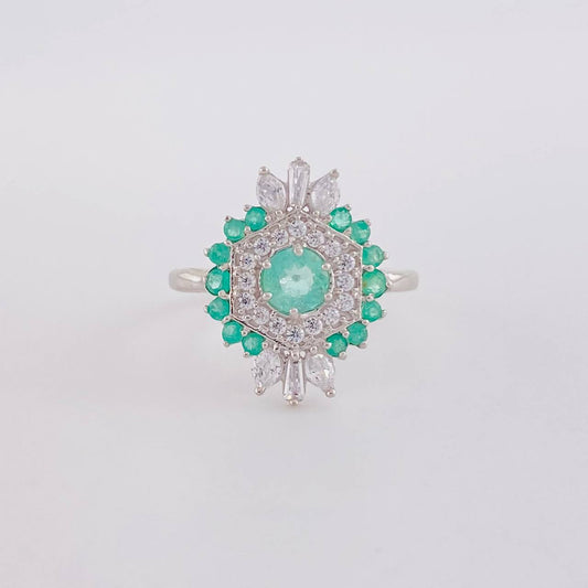 Anillo Rombo Piedra Central Esmeraldas 0.58 Pts 1.95 g / T6 Plata 925