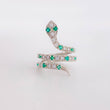 Snake Ring with Emeralds 0.43 Pts 5.55 g / T7 1/4 Silver 925