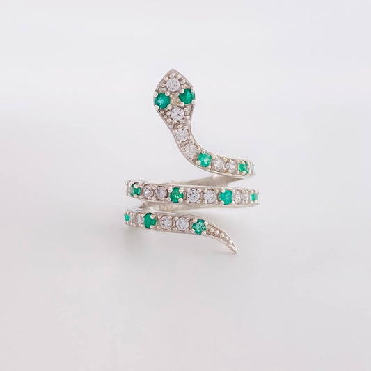Anillo Serpiente Esmeraldas 0,43 Pts 5.55 g / T7 1/4 Plata 925