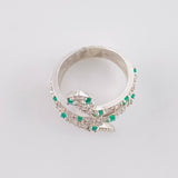 Snake Ring with Emeralds 0.43 Pts 5.55 g / T7 1/4 Silver 925