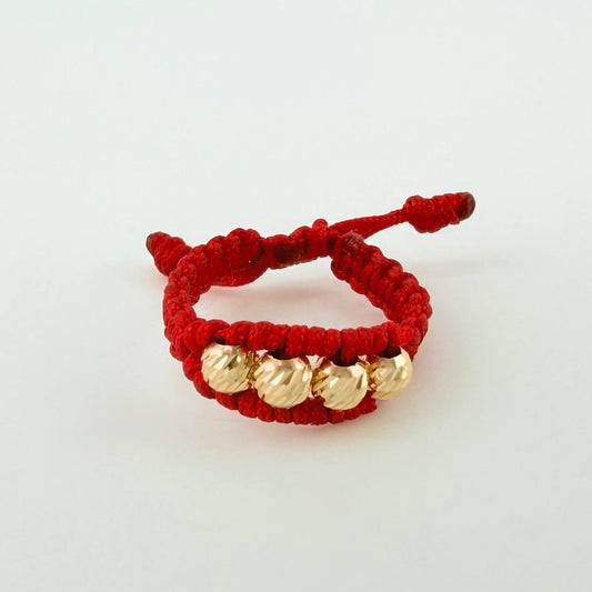 Red Woven Ring with Diamond Cut Beads 0.4 g / T5 Yellow Gold 18K