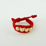 Anillo Tejido Rojo Bolas Diamantadas 0.4 g / T5 Oro Amarillo 18K