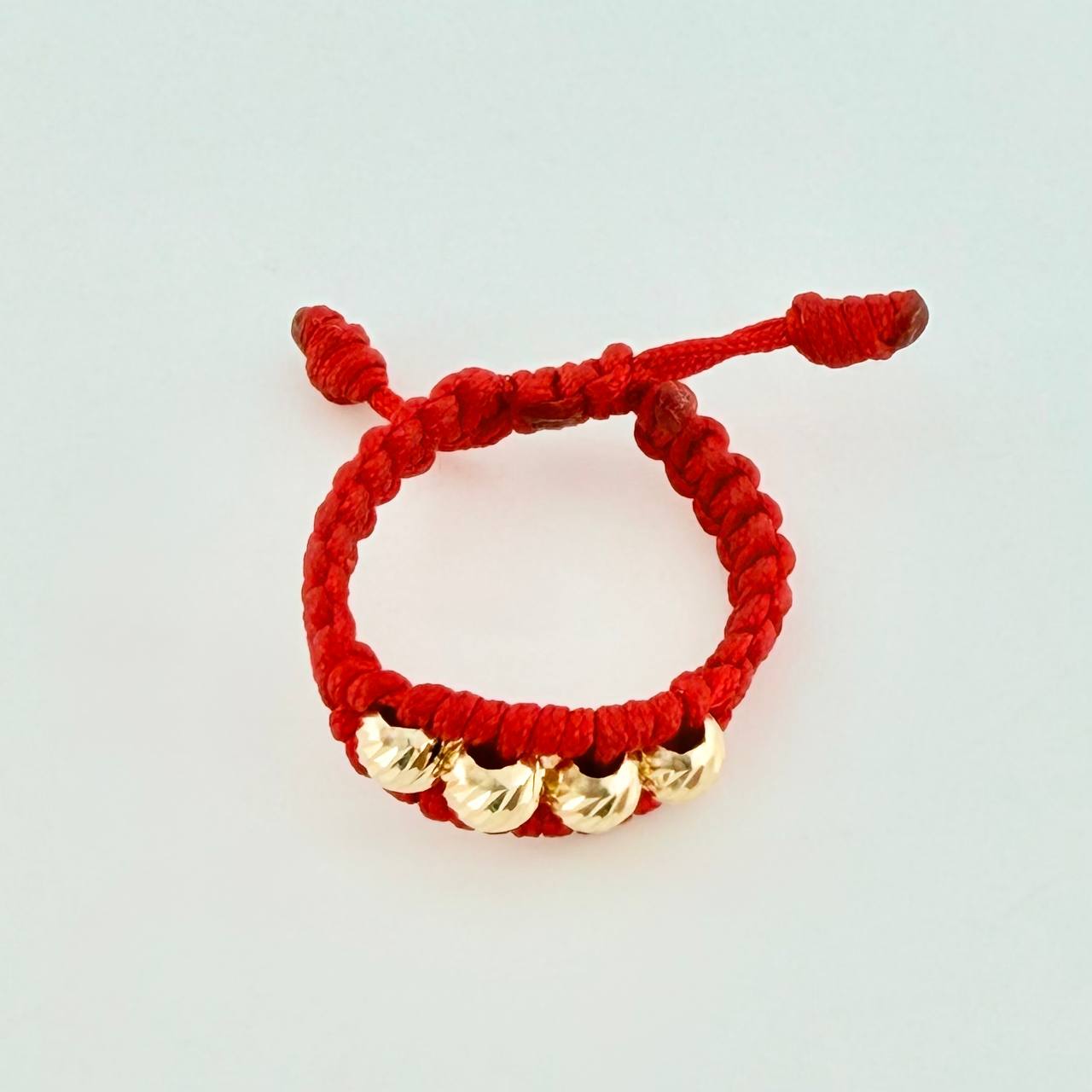 Anillo Tejido Rojo Bolas Diamantadas 0.4 g / T5 Oro Amarillo 18K