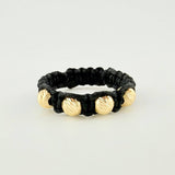 Black Woven Ring with Diamond Cut Beads 0.5 g / Size 7 3/4 Yellow Gold 18K