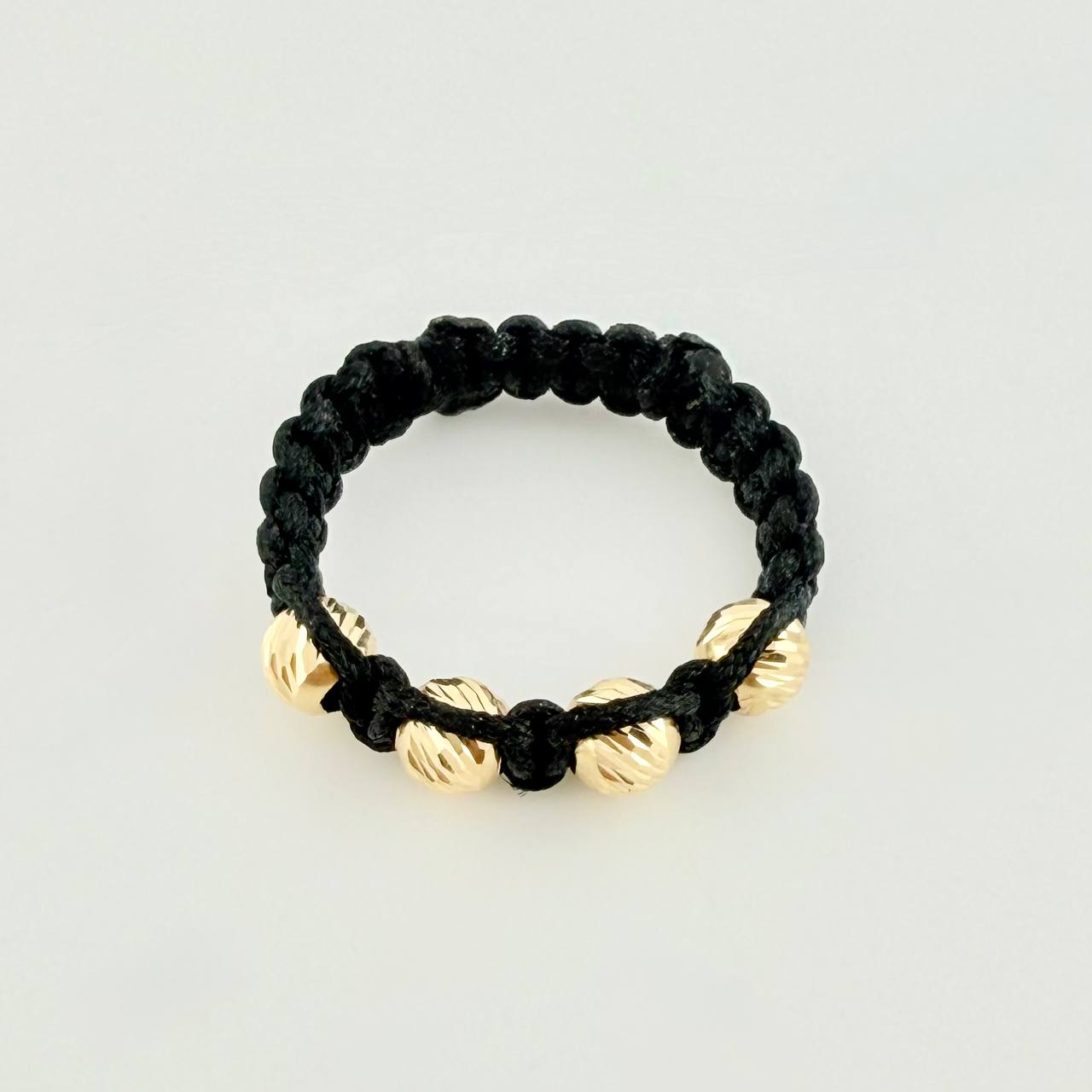 Black Woven Ring with Diamond Cut Beads 0.5 g / Size 7 3/4 Yellow Gold 18K