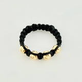 Black Woven Ring with Diamond Cut Beads 0.5 g / Size 7 3/4 Yellow Gold 18K