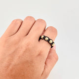 Black Woven Ring with Diamond Cut Beads 0.5 g / Size 7 3/4 Yellow Gold 18K