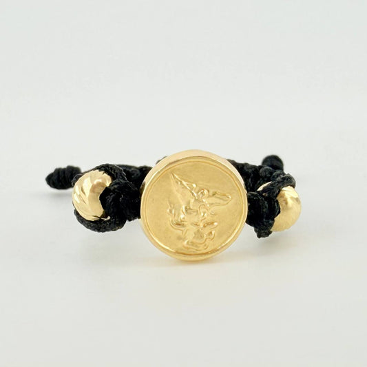 Black Woven Ring Charm San Miguel Diamond Cut Beads 0.75 g / T5 3/4 18K Yellow Gold