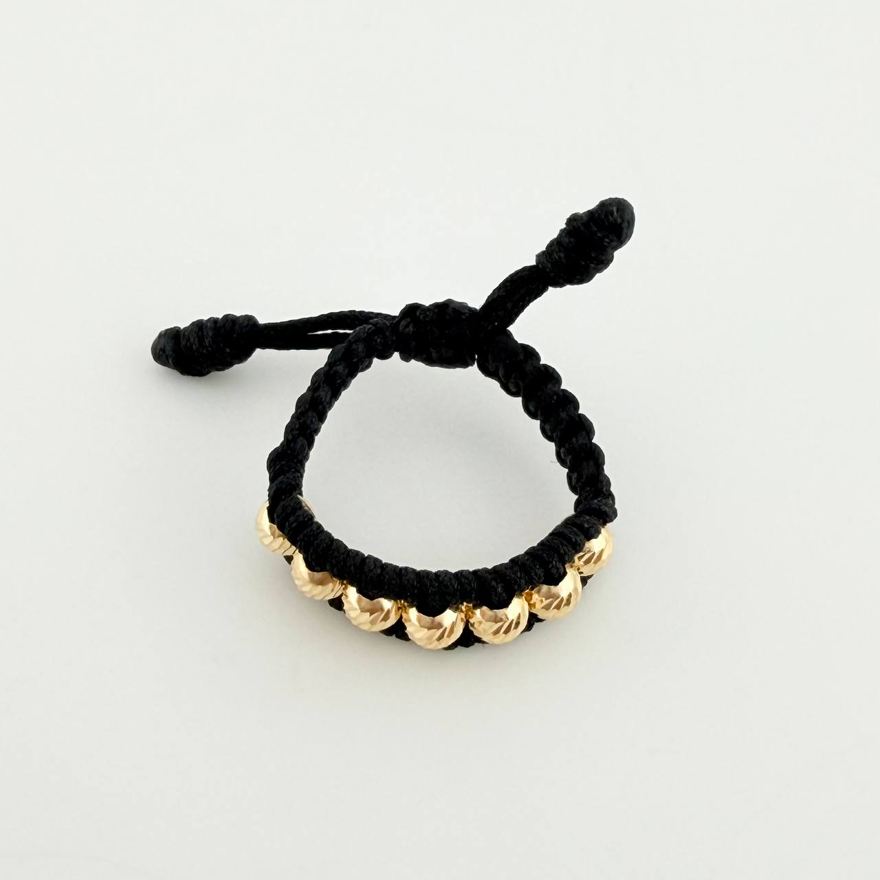 Black Woven Ring with Diamond Cut Beads 0.55 g / T7 Yellow Gold 18K