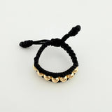 Black Woven Ring with Diamond Cut Beads 0.55 g / T7 Yellow Gold 18K