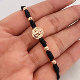 Pulsera Tejida Negra San Miguel Oro Rosa 18K