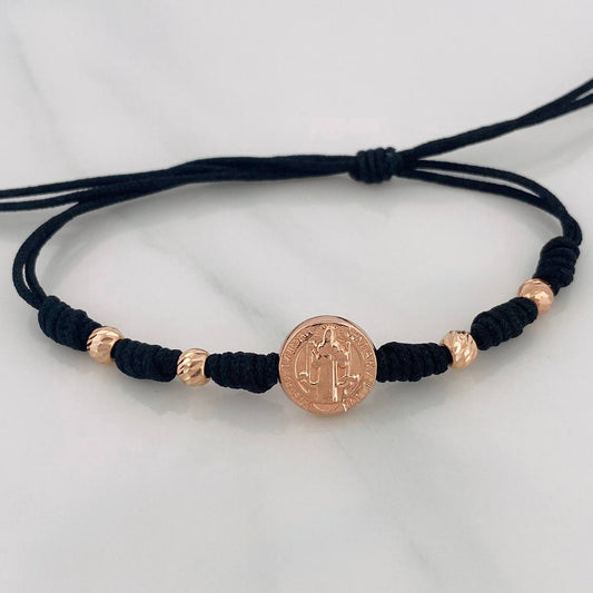 Black Woven Bracelet Saint Michael Rose Gold 18K