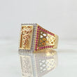 Anillo Vara de Esculapio 8gr / T10 1/2 / Circones Blancos Negros Fucsia Tres Oros 18K
