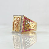 Anillo Vara de Esculapio 8gr / T10 1/2 / Circones Blancos Negros Fucsia Tres Oros 18K