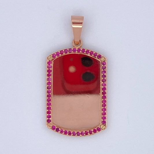 Dije Placa Rectangular 12.3gr / 4.6cm / Circones Fucsias Oro Rosa $