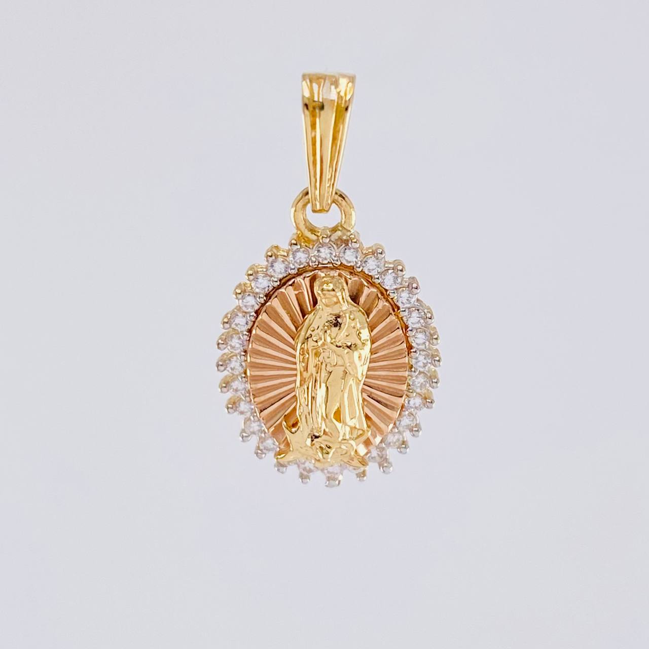 Dije Circular virgen guadalupe 1.95g / 3/4 in Dos Oros Amarillo Rosa 18K