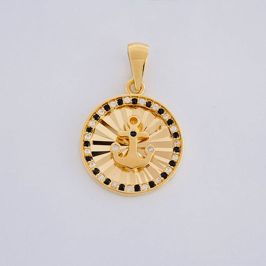 Pendant Circle Anchor Diamond-Cut 2.4g / 1 in 18K Yellow Gold