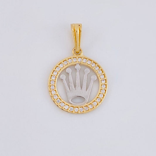 Dije Circulo corona 1.4g / 3/4 in Dos Oros Amarillo Blanco 18K