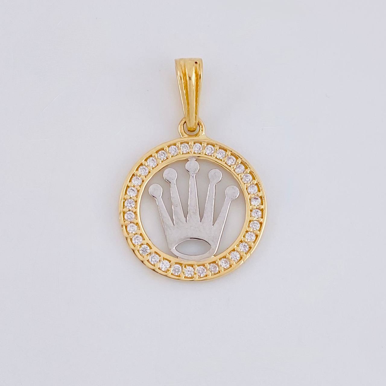 Dije Circulo corona 1.4g / 3/4 in Dos Oros Amarillo Blanco 18K