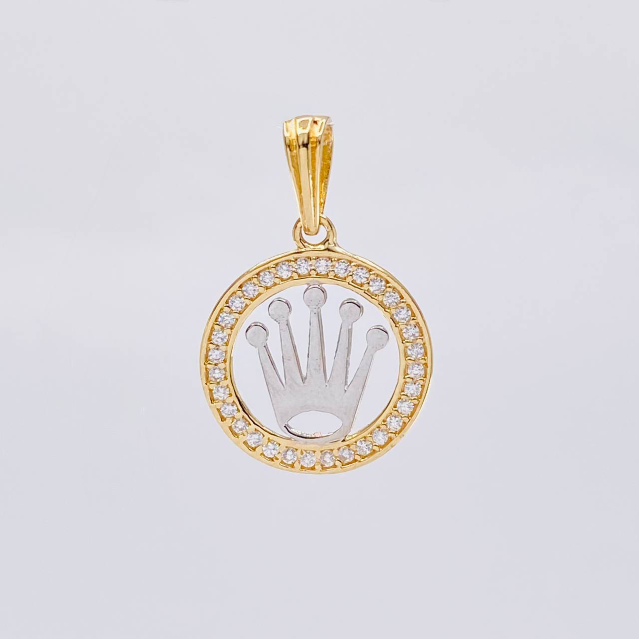 Dije Circulo corona 1.4g / 3/4 in Dos Oros Amarillo Blanco 18K