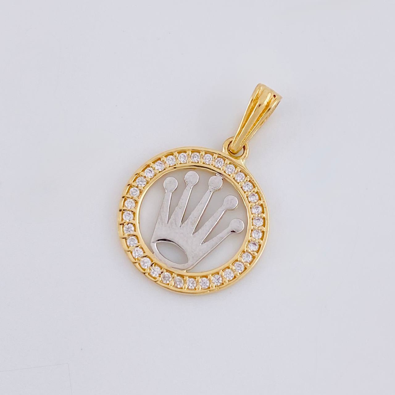 Dije Circulo corona 1.4g / 3/4 in Dos Oros Amarillo Blanco 18K