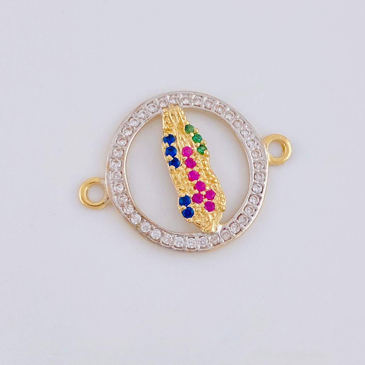 Herraje Circulo virgen de guadalupe 1.35g / 3/4 in Dos Oros Amarillo Blanco 18K