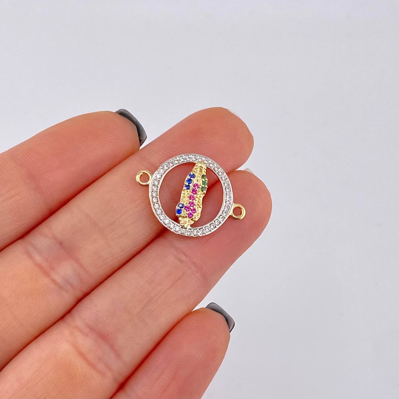 Herraje Circulo virgen de guadalupe 1.35g / 3/4 in Dos Oros Amarillo Blanco 18K