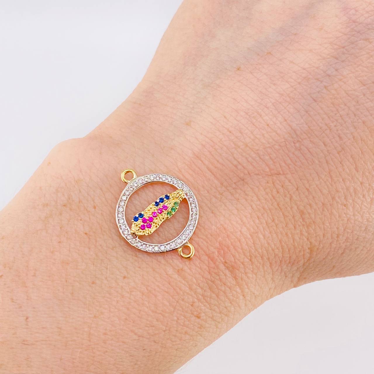 Herraje Circulo virgen de guadalupe 1.35g / 3/4 in Dos Oros Amarillo Blanco 18K