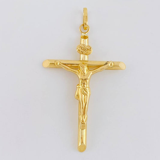 Dije Cruz Cristo Puntas Planas 2.55 g / 2 1/4 in Oro Amarillo 18K