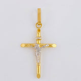Dije Cruz Cristo Puntas Planas 1.2 g / 1 3/4 in Dos Oros Amarillo Blanco 18K