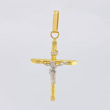 Dije Cruz Cristo Puntas Planas 1.2 g / 1 3/4 in Dos Oros Amarillo Blanco 18K