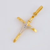Dije Cruz Cristo Puntas Planas 1.2 g / 1 3/4 in Dos Oros Amarillo Blanco 18K