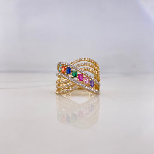 Rustic Ring 6.1gr / Size 7 / Colored Zircons 18K Yellow Gold &