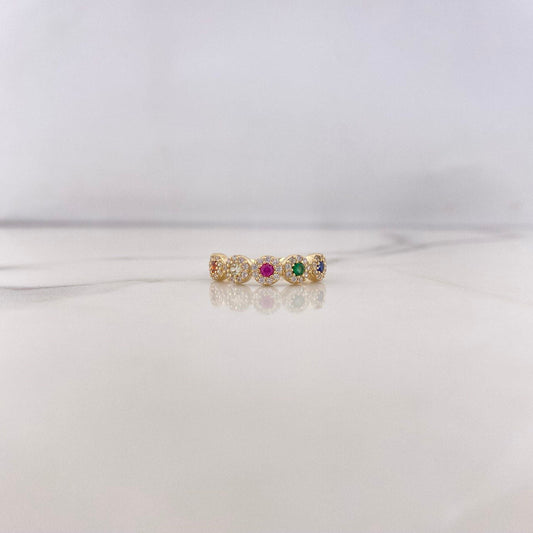 Thick Churumbela Ring 2.15gr / Size 6 1/4 / Colored Zircons 18K Yellow Gold &