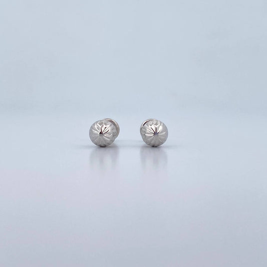 Stud Earrings Bead 0.8gr / 6mm Diamond Cut 18K White Gold &