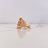 Virgin Guadalupe Ring 7gr / Size 6 3/4 / Fuchsia Green White Zircons 18K Rose Gold &