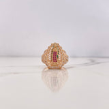 Virgin Guadalupe Ring 7gr / Size 6 3/4 / Fuchsia Green White Zircons 18K Rose Gold &