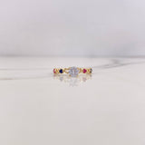 Ring Solitaire 1.15gr / T5 1/4 / Hearts Blue Fuchsia White Zircons 18K Yellow Gold &