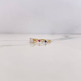Ring Solitaire 1.15gr / T5 1/4 / Hearts Blue Fuchsia White Zircons 18K Yellow Gold &