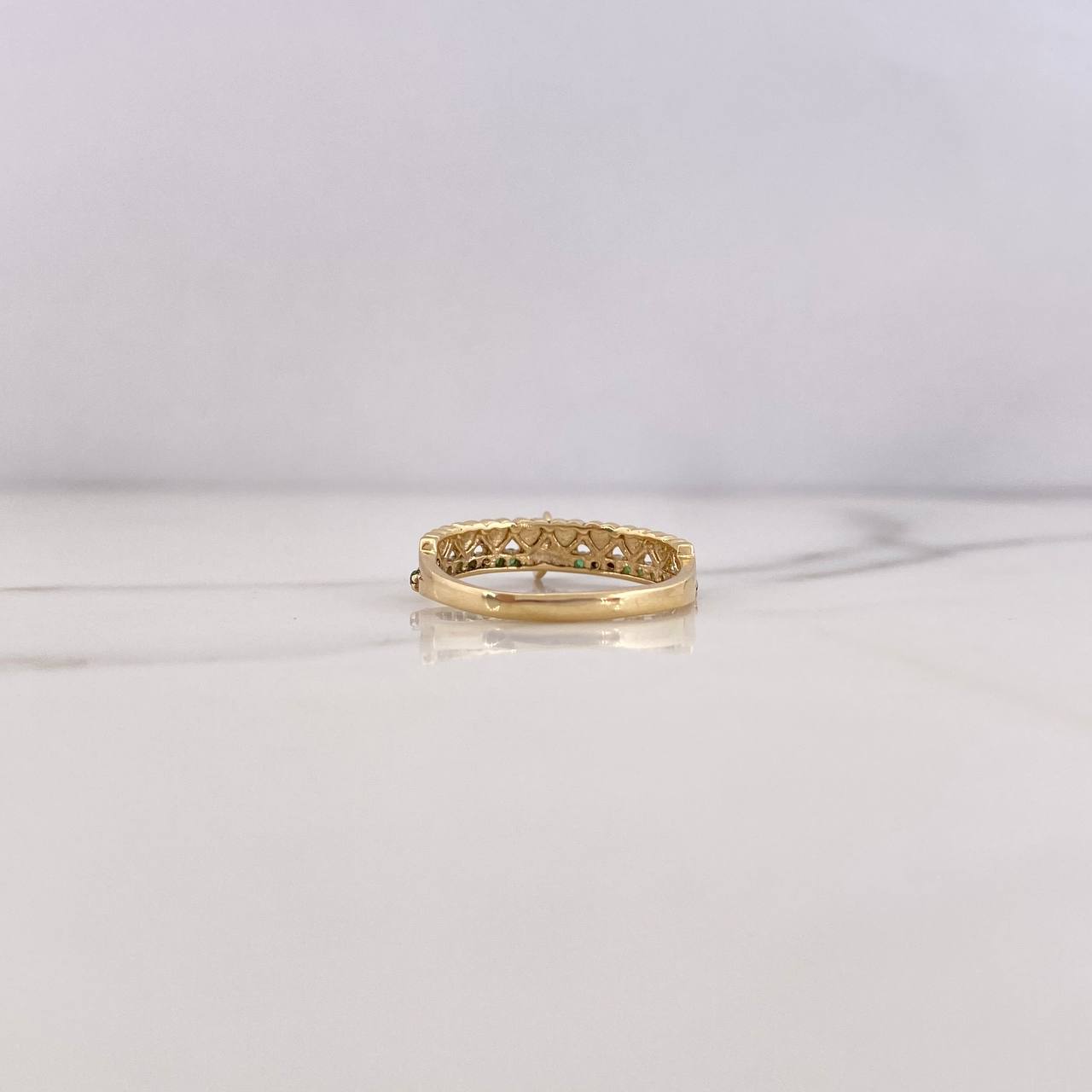 Ring Solitaire Hearts Line 2.45gr / Size 6 1/4 / Green Zircons White 18K Yellow Gold &