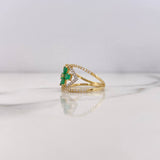 Rhomboid Flower Ring 3.1gr / Size 6 1/2 / Green and White Zircons Two 18K Yellow and White Golds &