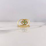 Rhomboid Flower Ring 3.1gr / Size 6 1/2 / Green and White Zircons Two 18K Yellow and White Golds &