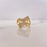 Ribbon Ring 3.95gr / Size 6 / White Zircons 18K Yellow Gold $